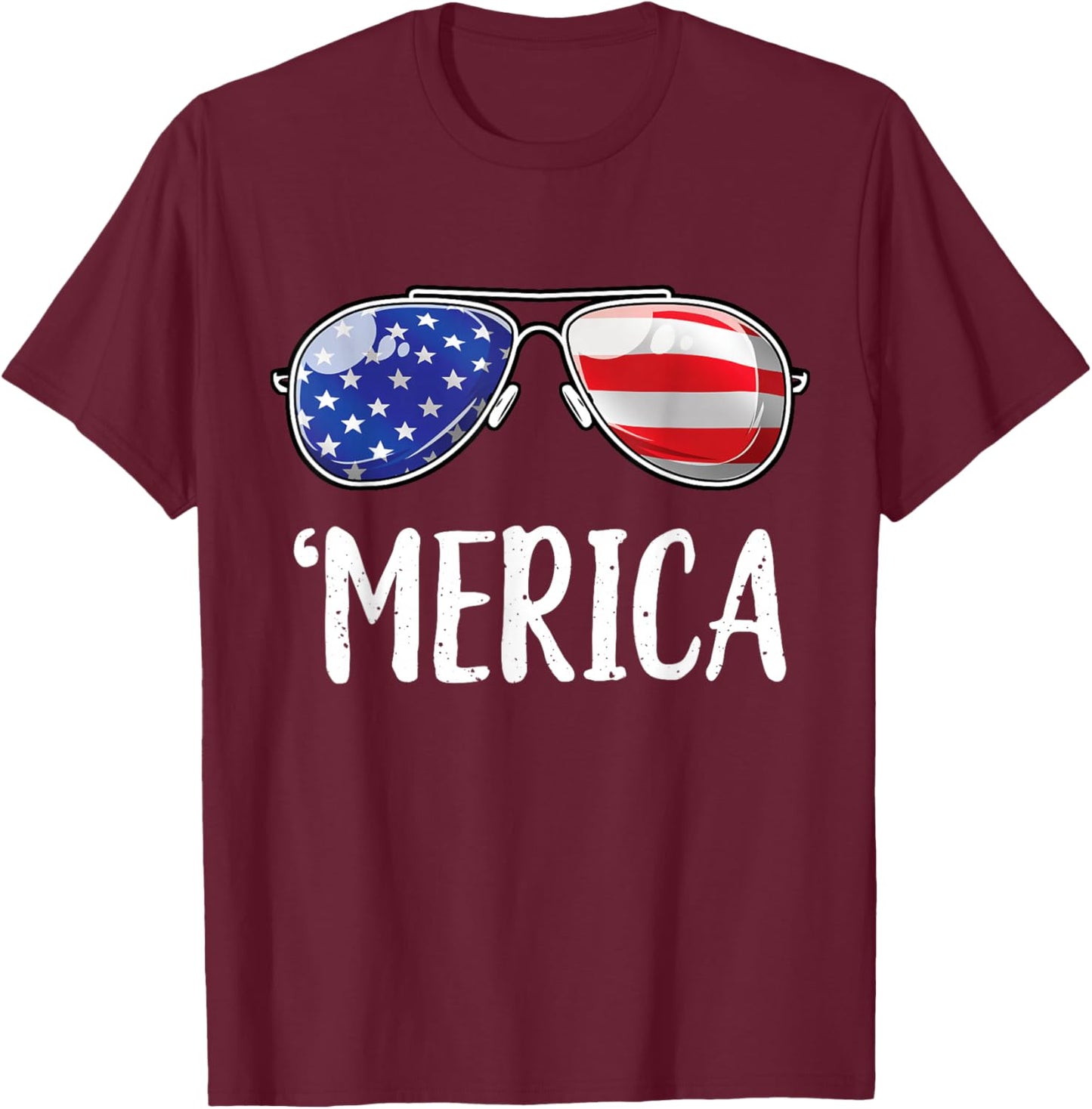 Merica Sunglasses 4th of July Men Women USA American Flag T-Shirt - T-Shirt | Maroon