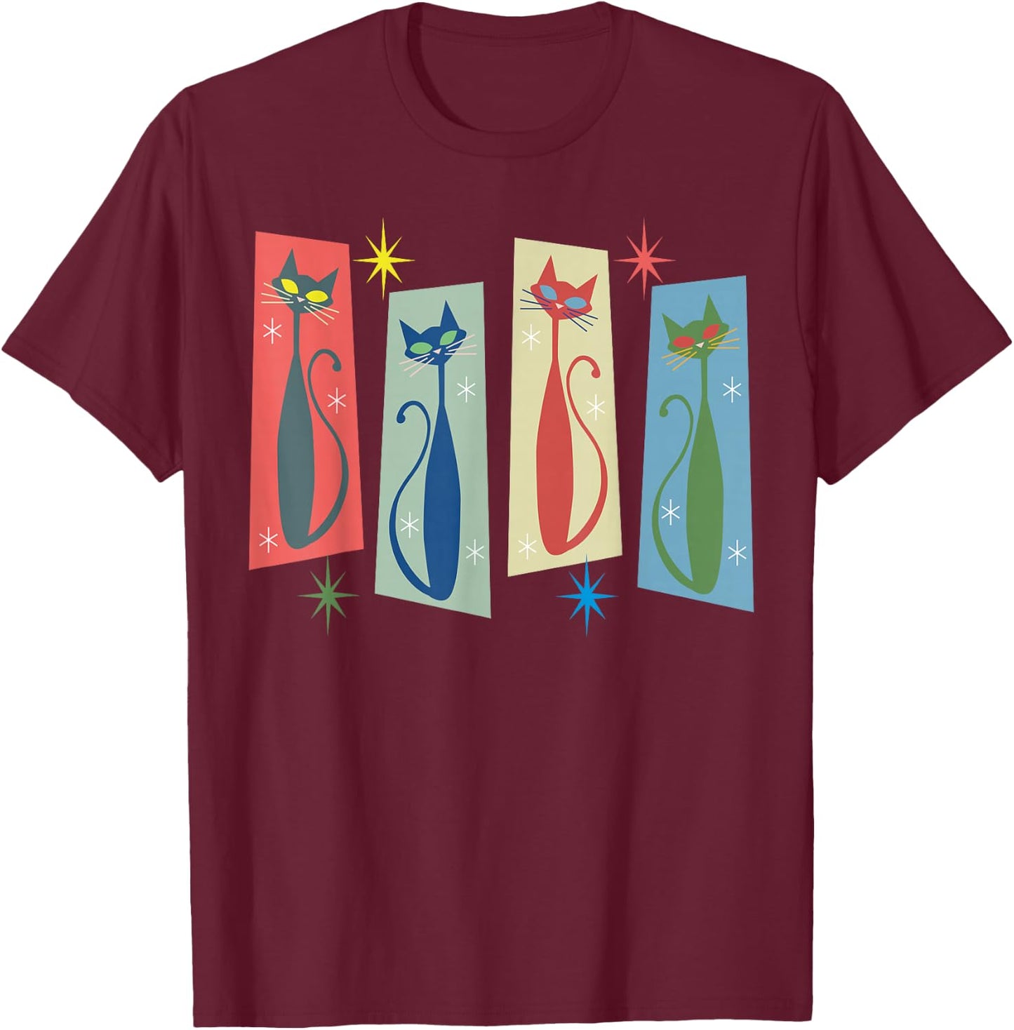 Mid Century Modern Cat Art Atomic Cats Vintage Retro Women T-Shirt - T-Shirt | Maroon