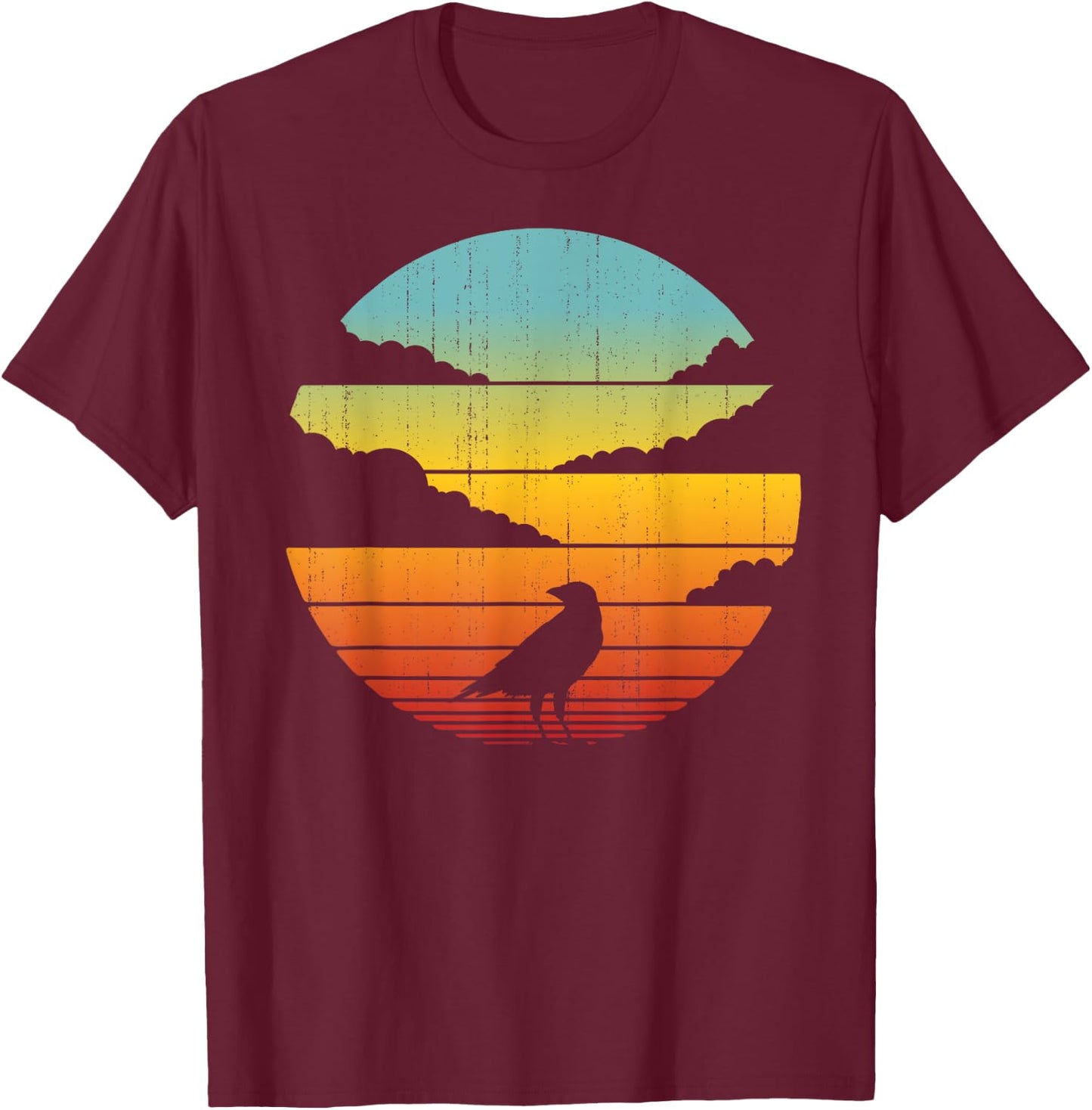 Crow Retro Vintage 60s 70s Sunset Bird Lovers Men Women T-Shirt - T-Shirt | Maroon
