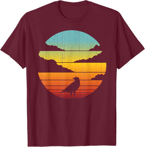Crow Retro Vintage 60s 70s Sunset Bird Lovers Men Women T-Shirt - T-Shirt | Maroon