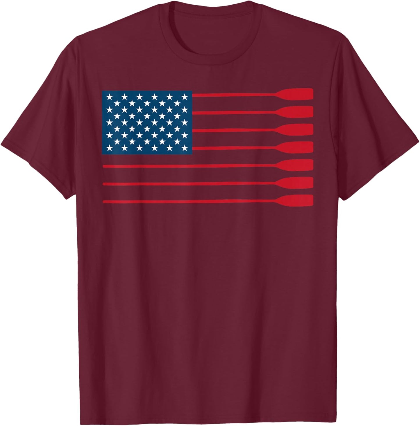 Cool American Flag Rowing Oar Funny Paddle Lover Rowers T-Shirt - T-Shirt | Maroon