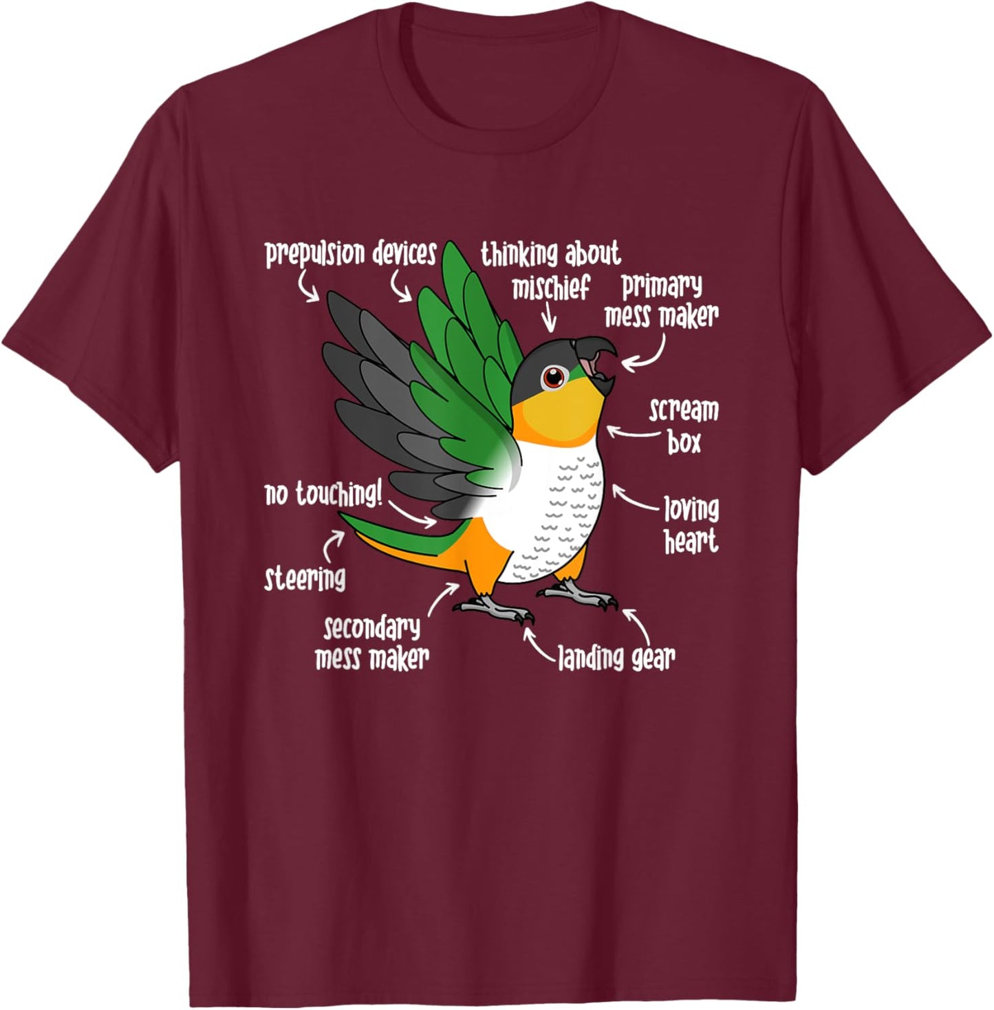 Parrot Anatomy I Black-headed Caique T-Shirt - T-Shirt | Maroon