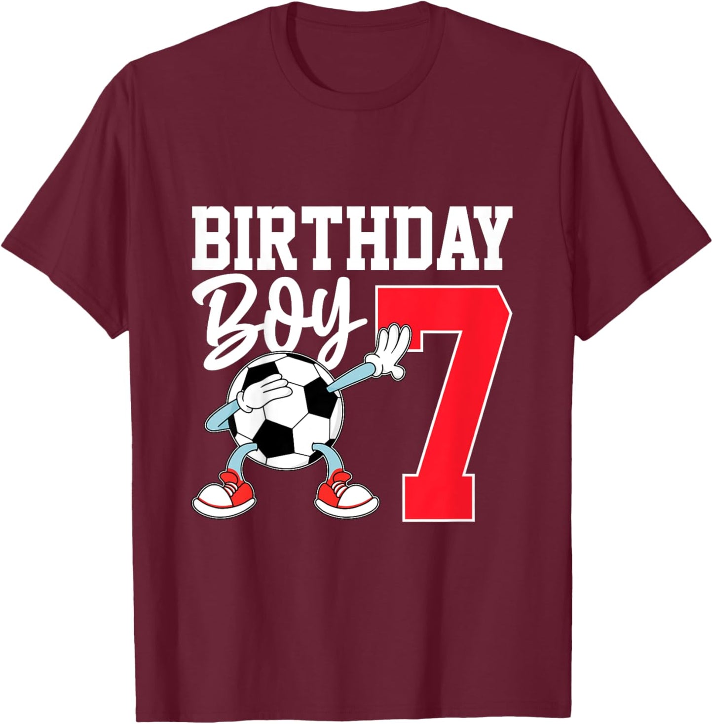 Kids 7th Birthday Shirt Boy Soccer Kids Football Seven 7 Year Old T-Shirt - T-Shirt | Maroon