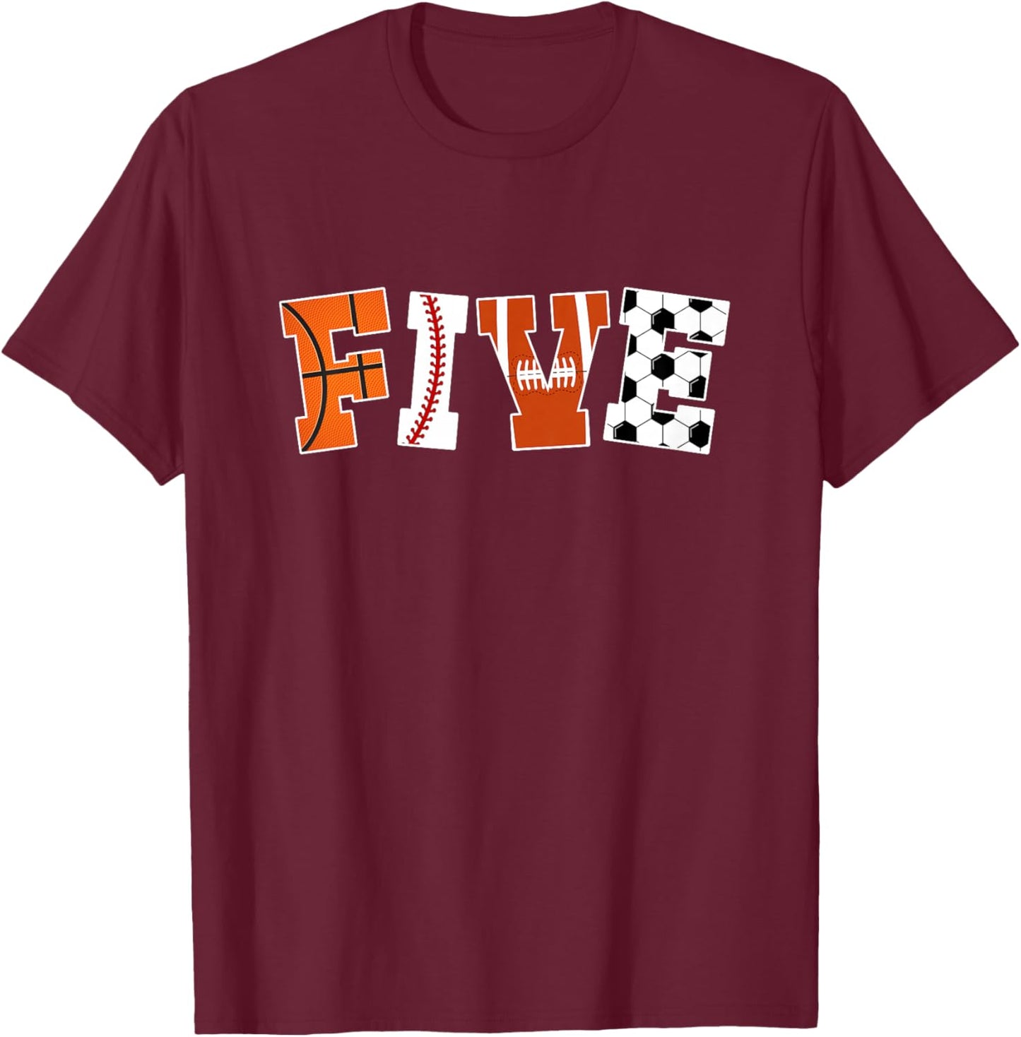 Kids 5th Birthday Sports Birthday Party 5 Year Old Boy T-Shirt - T-Shirt | Maroon