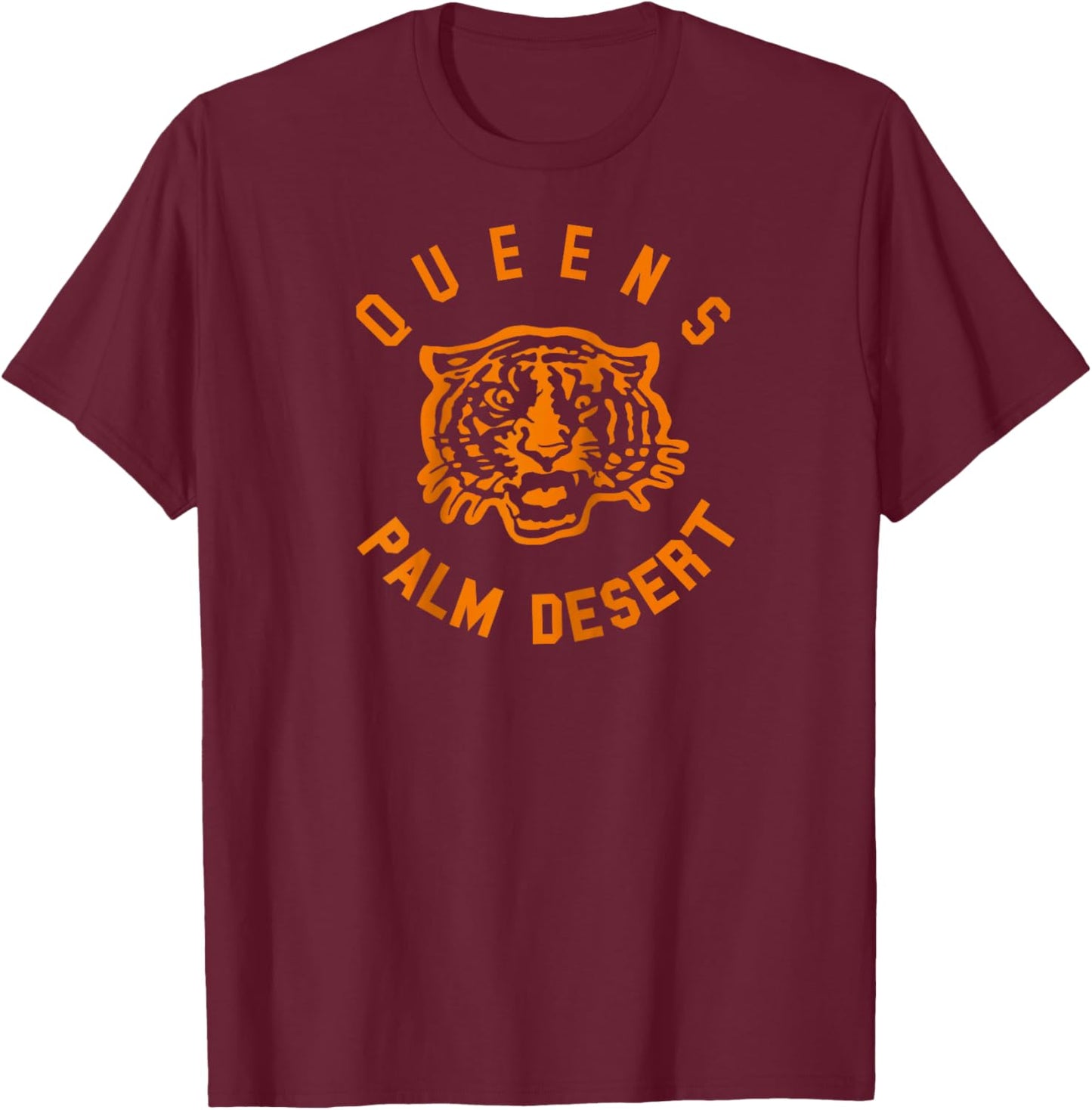 Official Queens of The Stone Age Tiger Palm Desert Raglan Baseball T-Shirt - T-Shirt | Maroon