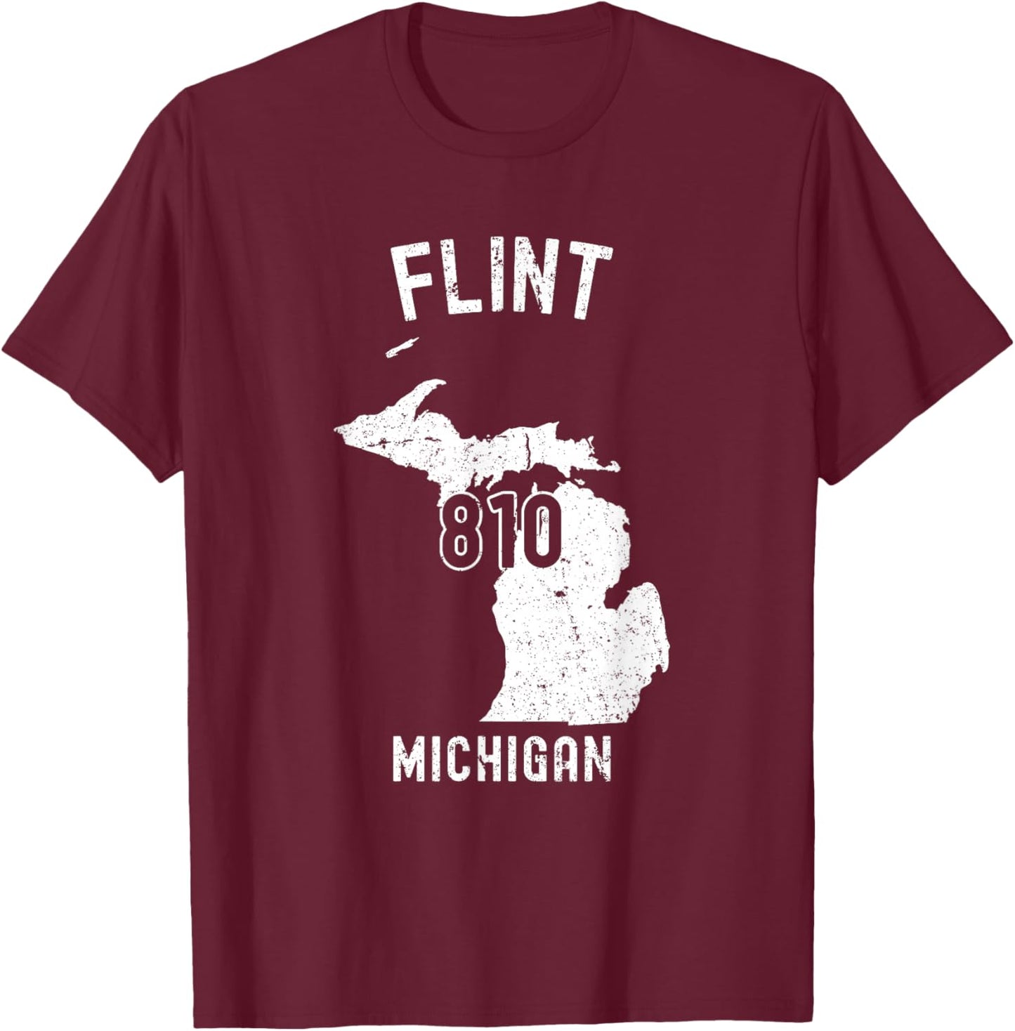Flint Michigan MI 810 Vintage Athletic Style T-Shirt - T-Shirt | Maroon
