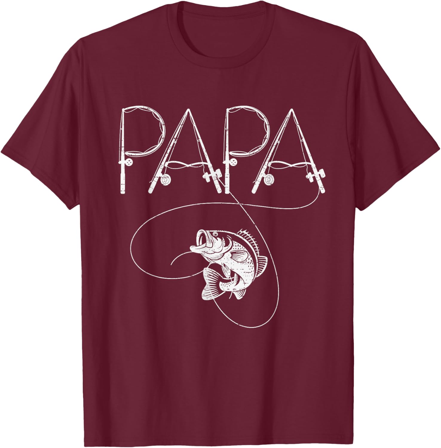 Fishing Papa Rod Fisherman Fish Lover Dad Father's Day T-Shirt - T-Shirt | Maroon