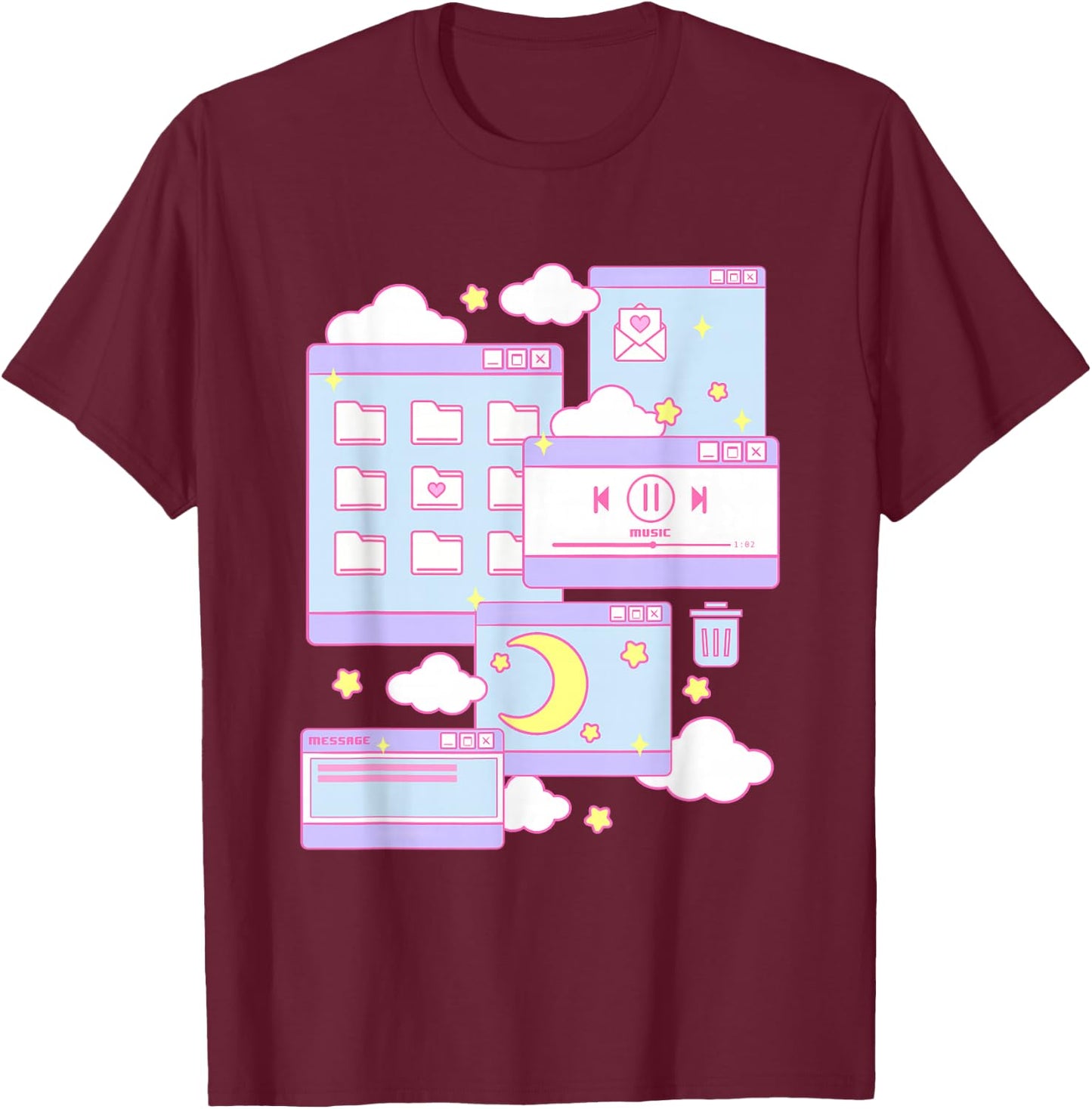 90s Grunge Kawaii E-Girl Browser Pastel T-Shirt - T-Shirt | Maroon