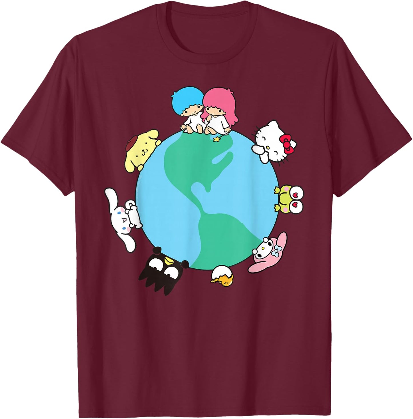 Hello Kitty and Friends Sanrio Earth T-Shirt - T-Shirt | Maroon