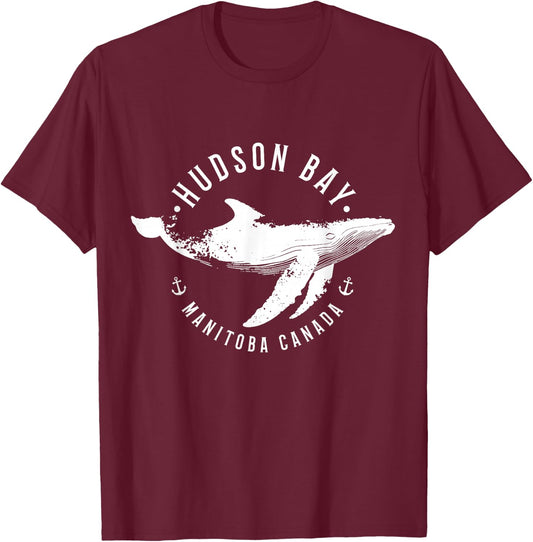 Hudson Bay Manitoba Canada Souvenir Whale Ocean Nautical T-Shirt - T-Shirt | Maroon