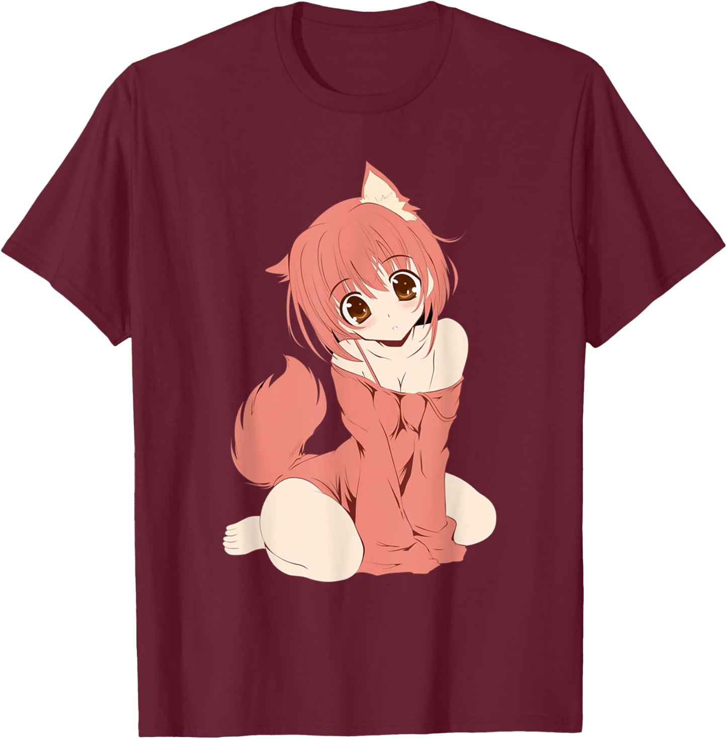 Japanese Anime Persian Cat Girl Cute Manga Otaku Catgirl T-Shirt - T-Shirt | Maroon