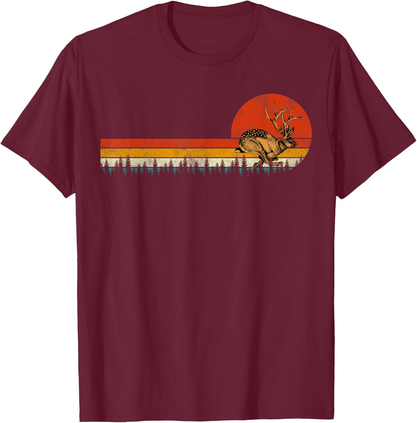 Jackrabbit Vintage Retro Sunset Pine Tree save the Jackalope T-Shirt - T-Shirt | Maroon