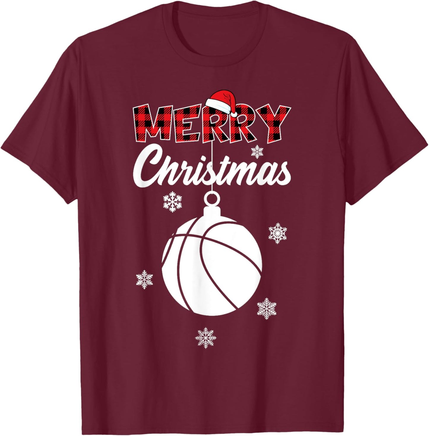 Xmas Basketball Merry Christmas T-Shirt - T-Shirt | Maroon