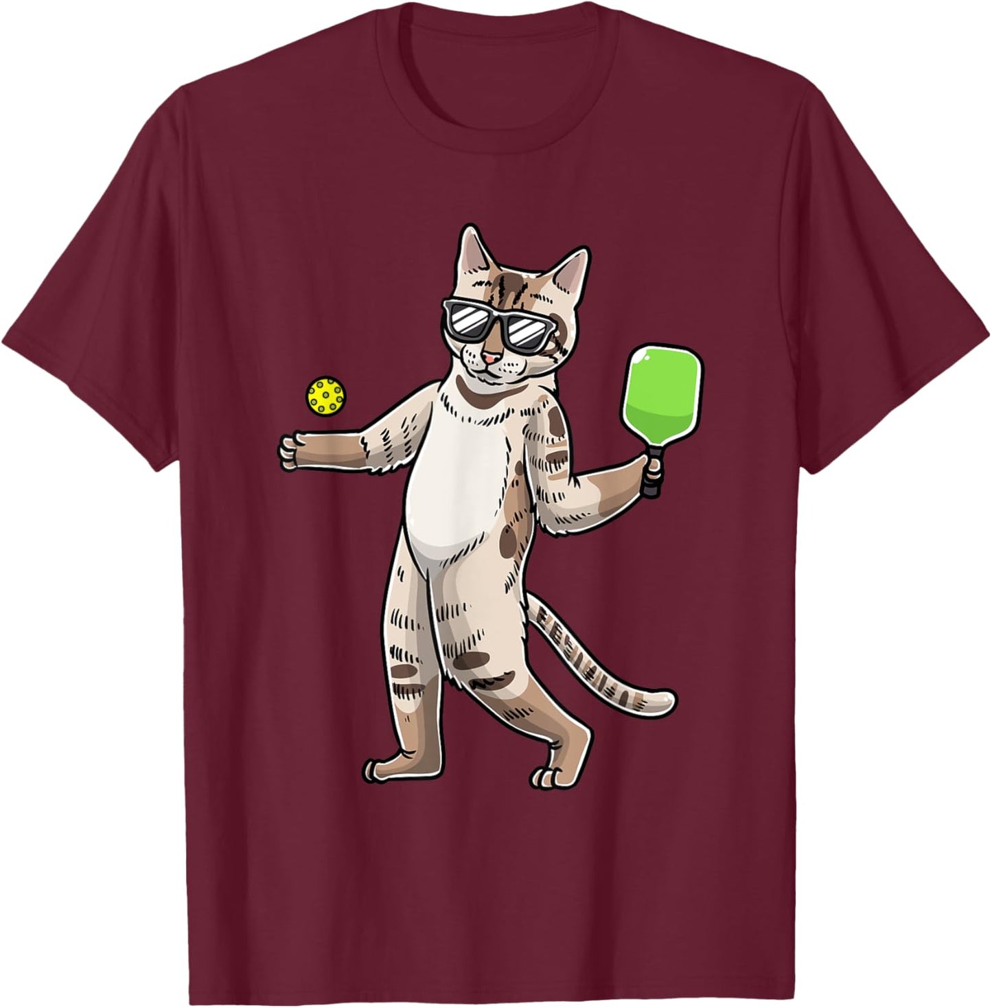 Cat Playing Pickleball Player Racket Sports Men Women T-Shirt - T-Shirt | Maroon