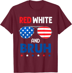 Red And White Bruh Patriotic 4th Of July Boys Girls Kids T-Shirt - T-Shirt | Maroon