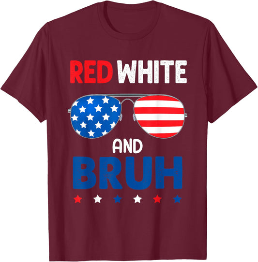 Red And White Bruh Patriotic 4th Of July Boys Girls Kids T-Shirt - T-Shirt | Maroon
