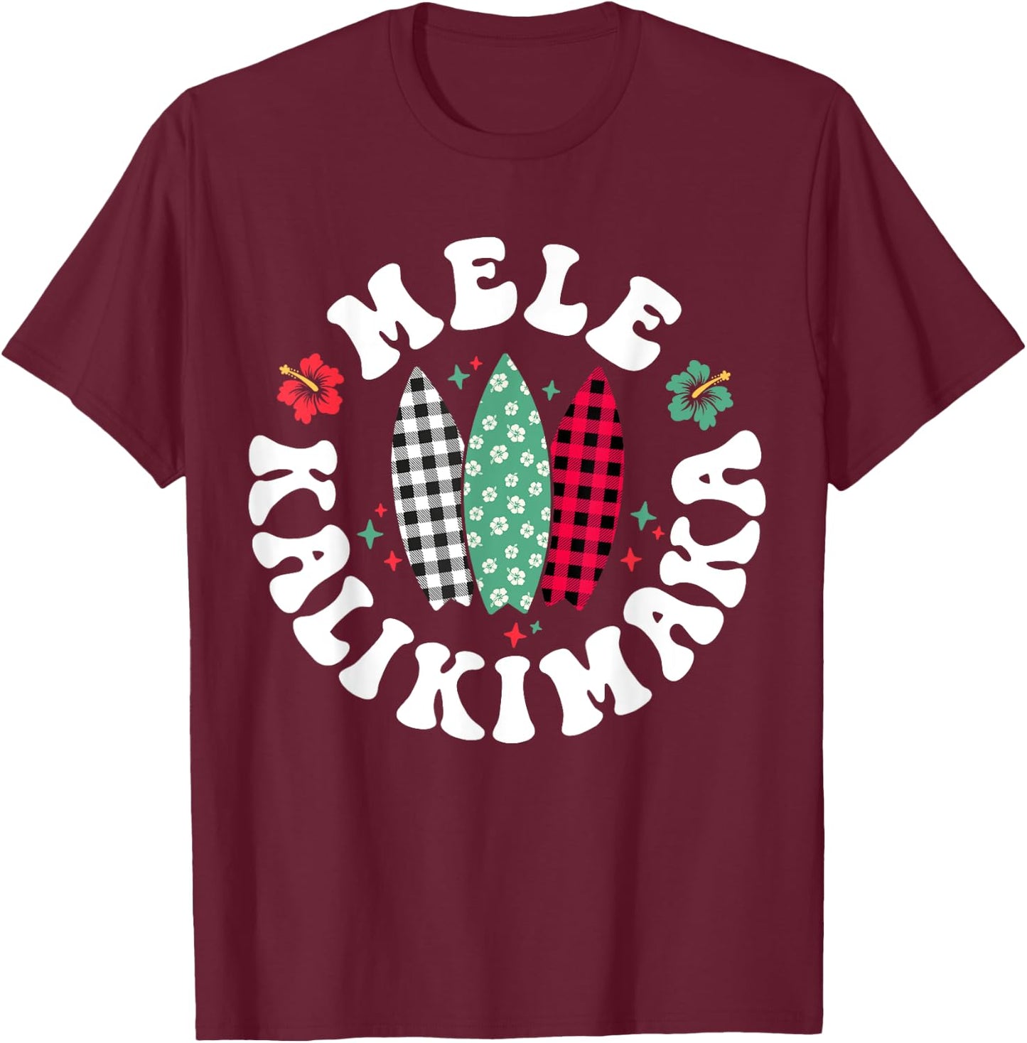Mele Kalikimaka Christmas In Hawaii Hawaiian Surfing Beach Women Kids T-Shirt - T-Shirt | Maroon