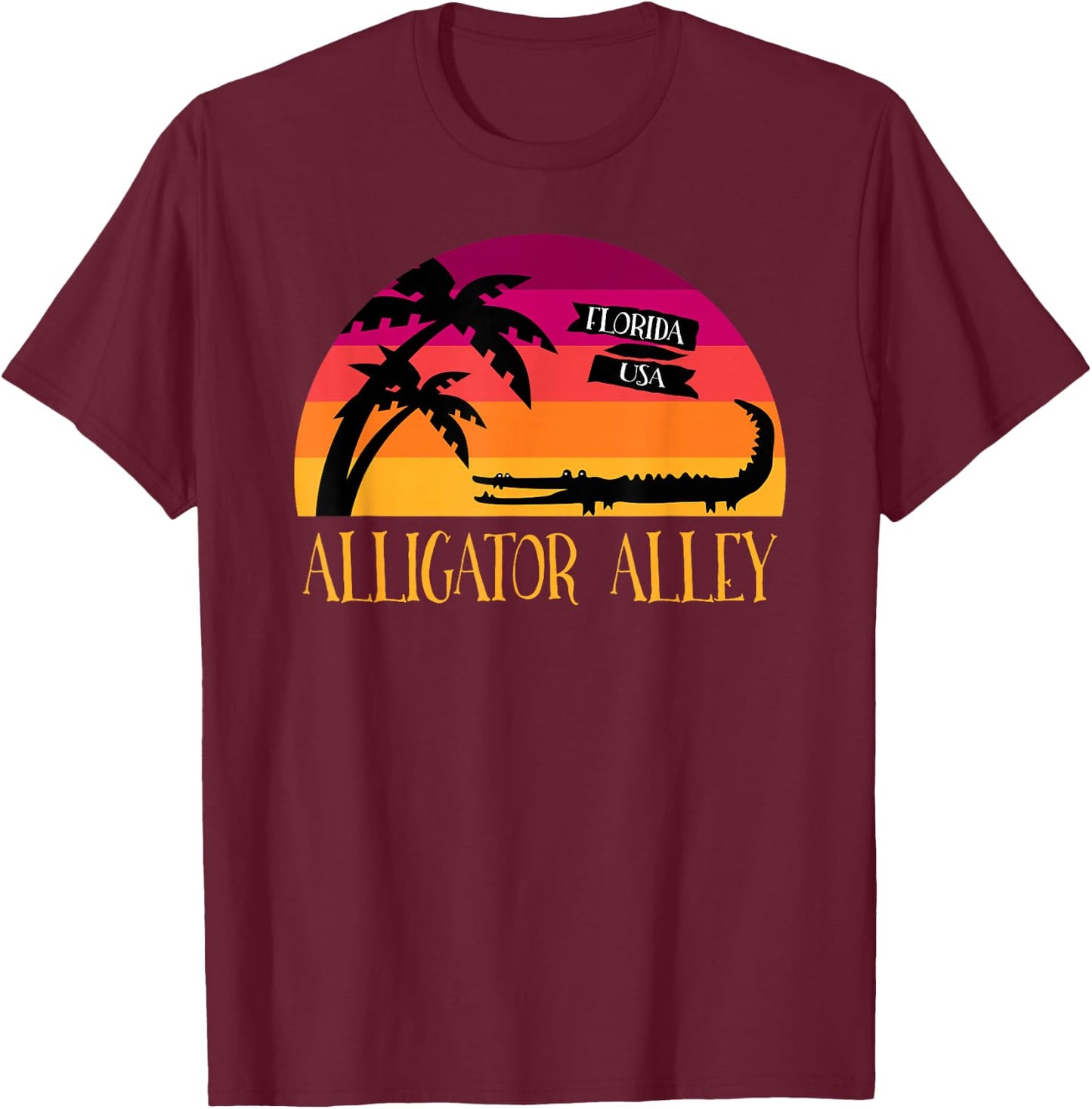 Alligator Alley Retro Sunset Florida T-Shirt - T-Shirt | Maroon