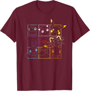 Pokemon Adult Black Grid T-Shirt - T-Shirt | Maroon