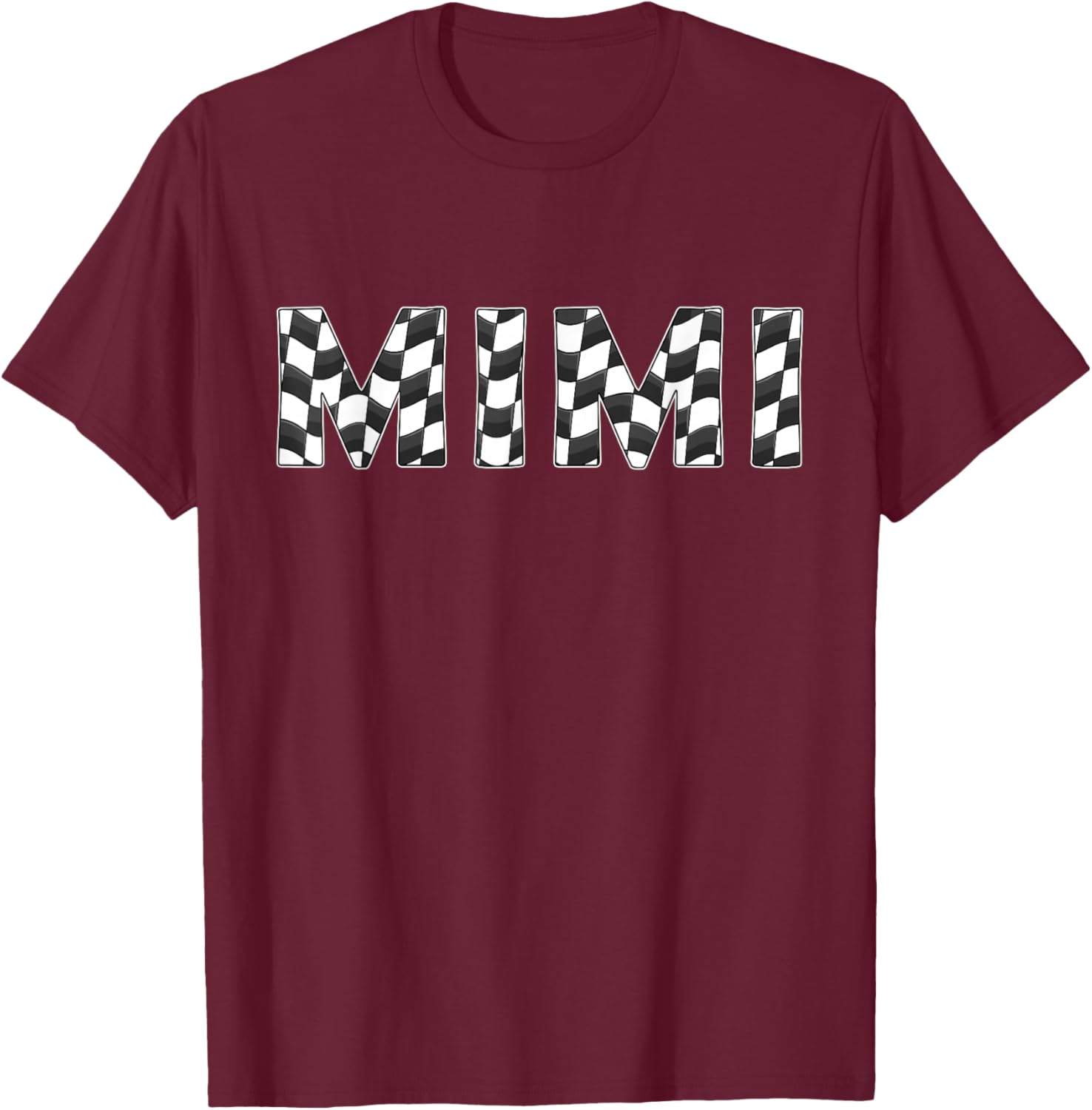 Checkered race car Mimi White Black Checkerboard Women Flag T-Shirt - T-Shirt | Maroon