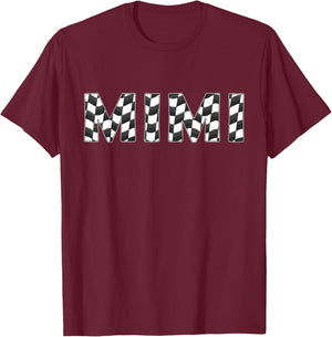 Checkered race car Mimi White Black Checkerboard Women Flag T-Shirt - T-Shirt | Maroon