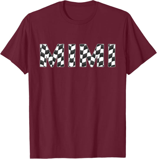 Checkered race car Mimi White Black Checkerboard Women Flag T-Shirt - T-Shirt | Maroon