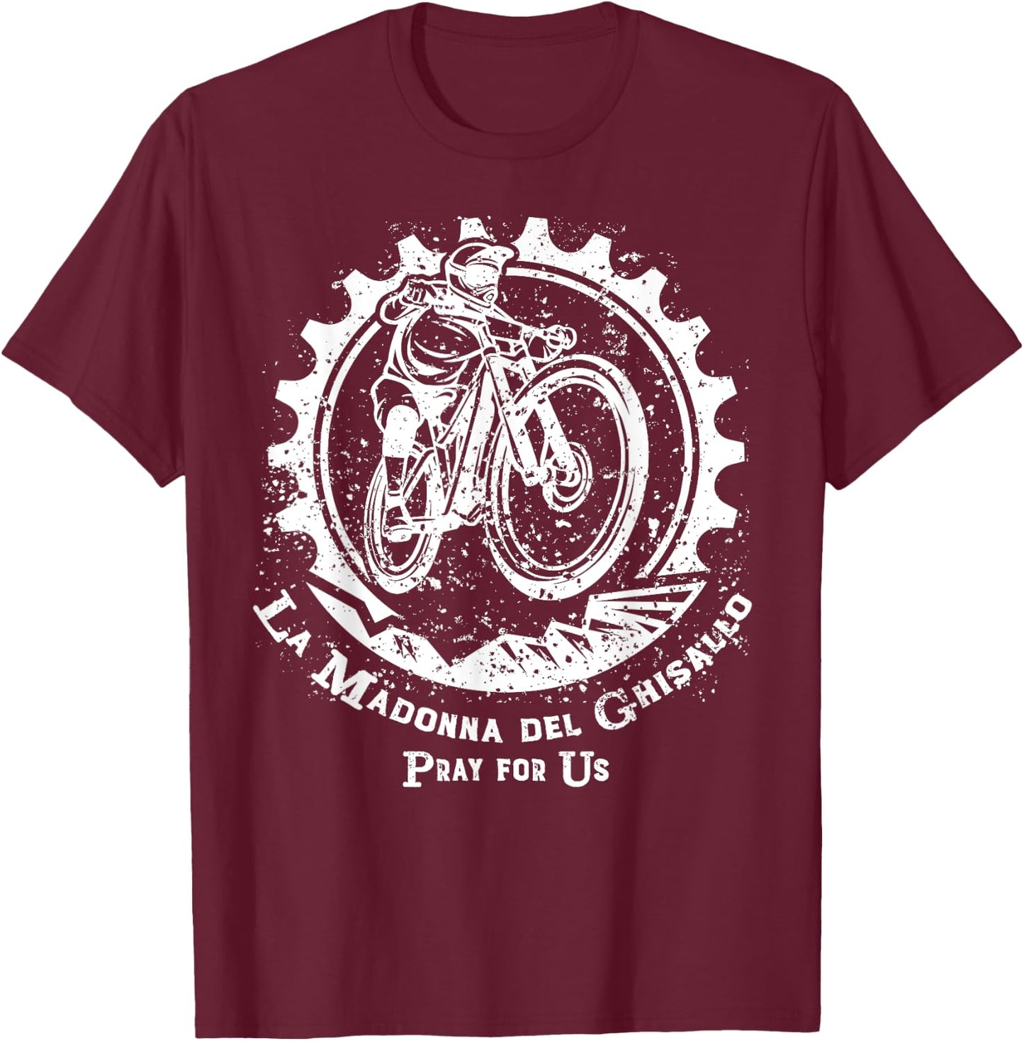 La Madonna del Ghisallo Mountain Biking Patron Saint Cycling T-Shirt - T-Shirt | Maroon