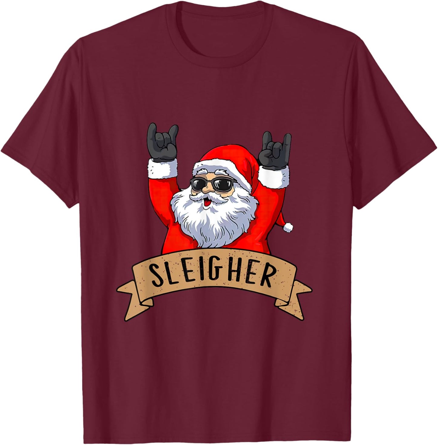 Funny Santa Rocker Christmas Rock Sleigher Men Women Kid Boy T-Shirt - T-Shirt | Maroon