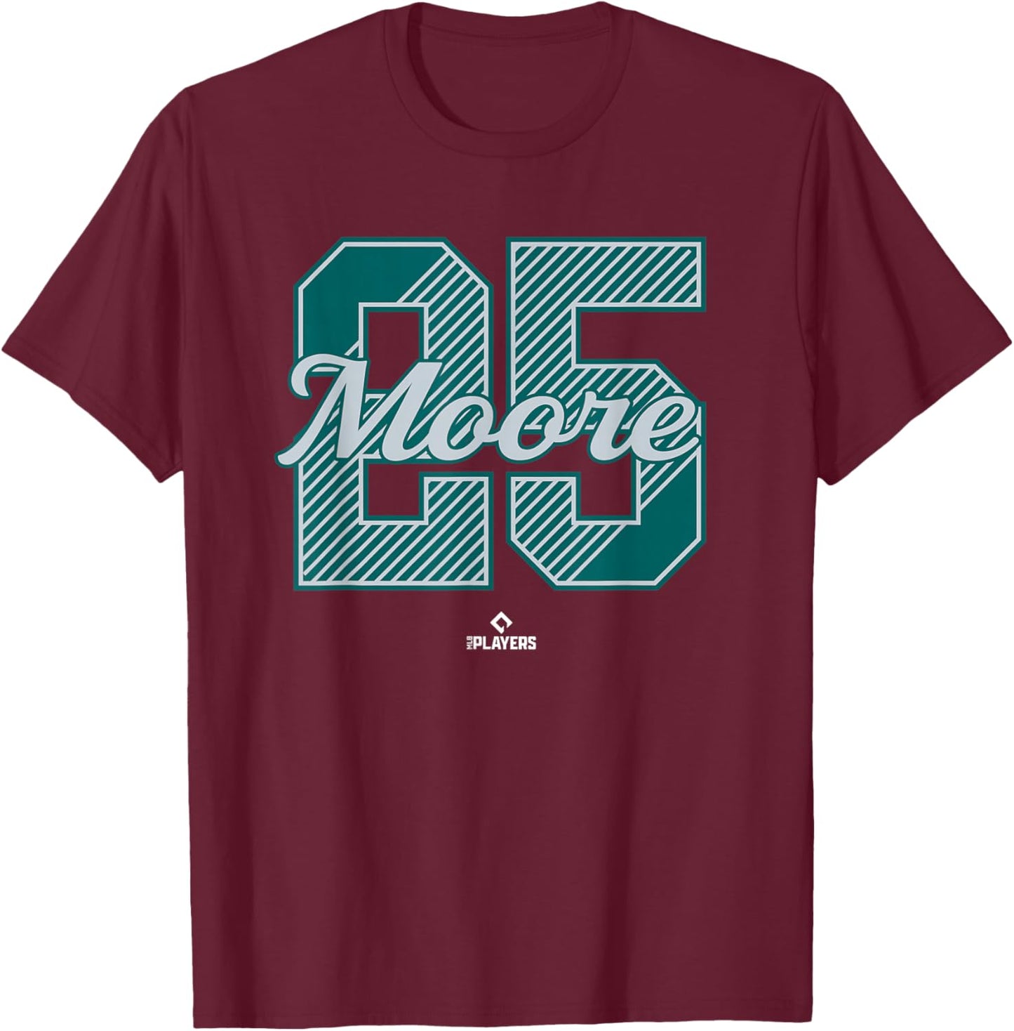 Dylan Moore 25 Seattle MLBPA T-Shirt - T-Shirt | Maroon