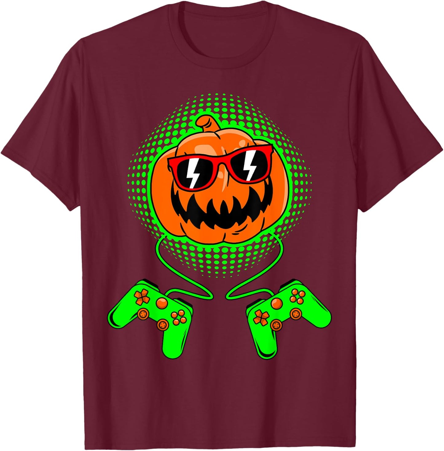 Boys Halloween Jack O Lantern Gamer Kids Men Halloween T-Shirt - T-Shirt | Maroon