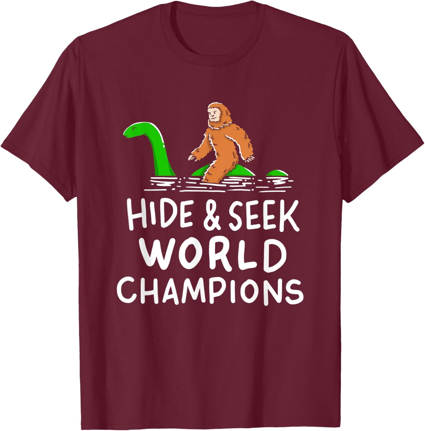 Bigfoot Riding Loch Ness Monster Gift A Champion T-Shirt - T-Shirt | Maroon