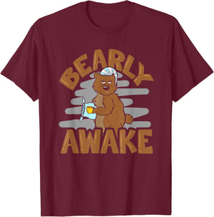Bearly Awake Sleepy Bear in Pyjamas with Coffee T-Shirt - T-Shirt | Maroon