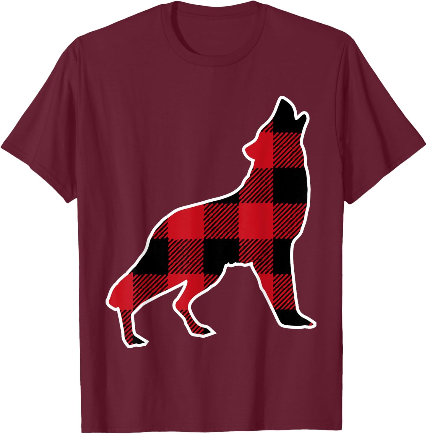 Wolf Family Shirt | Red Plaid Buffalo Matching Family Pajama T-Shirt - T-Shirt | Maroon