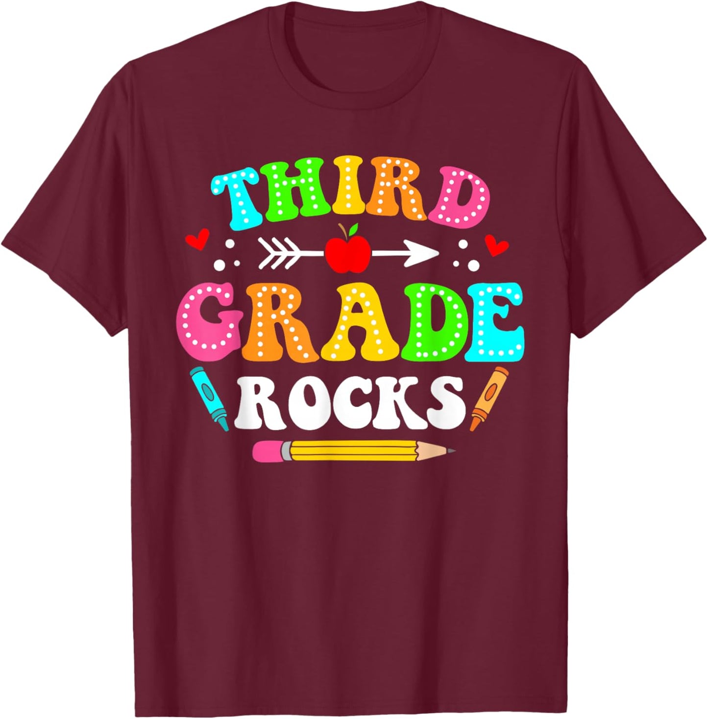 3rd Grade Rocks Third Grade Back To School Teacher Student T-Shirt - T-Shirt | Maroon