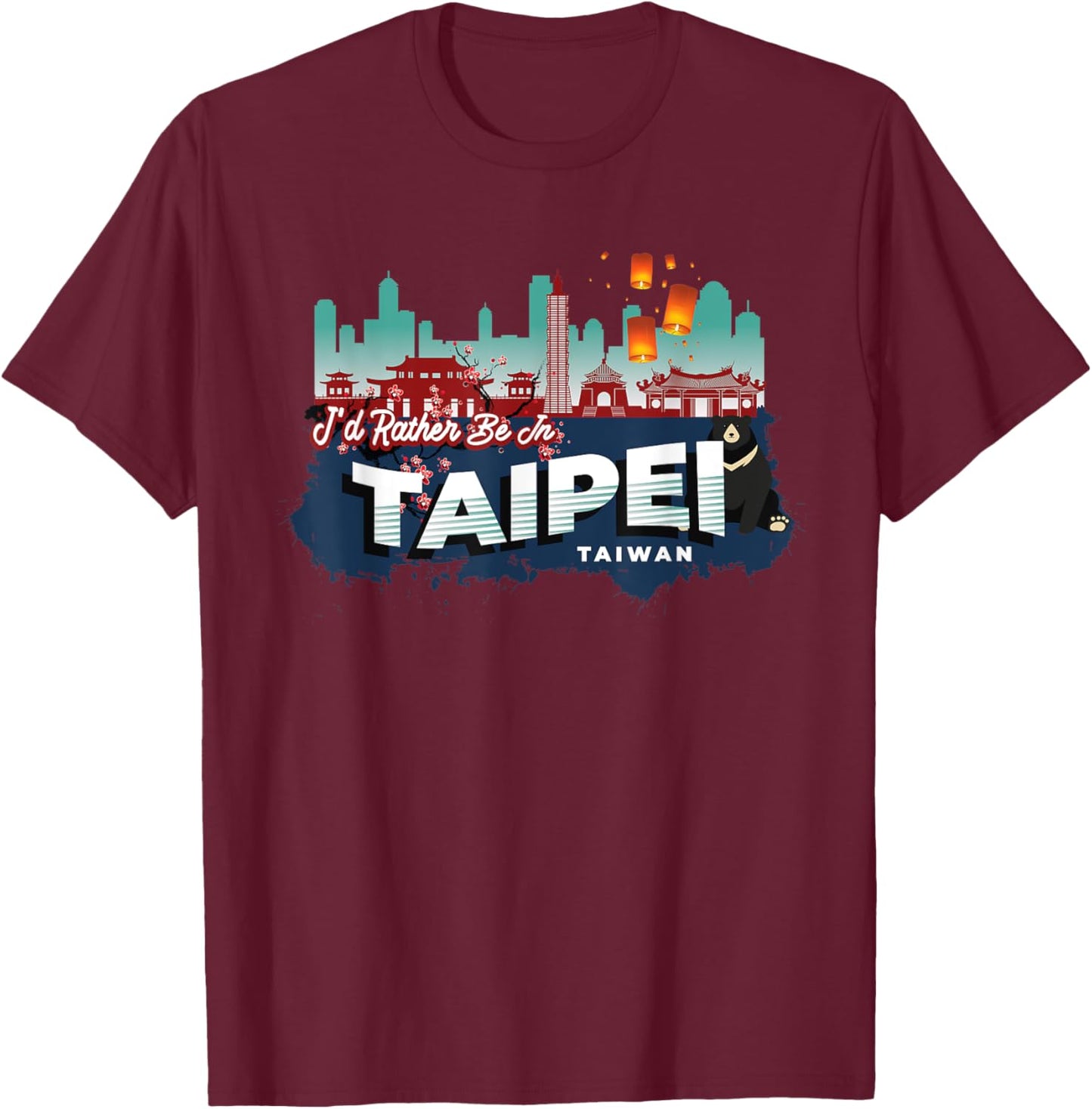 I'd Rather Be in Taipei Taiwan Vintage Souvenir T-Shirt - T-Shirt | Maroon