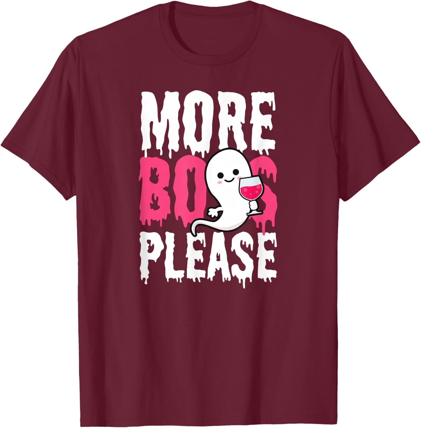 More Boos Please Design Halloween Wine Drinking T-Shirt - T-Shirt | Maroon