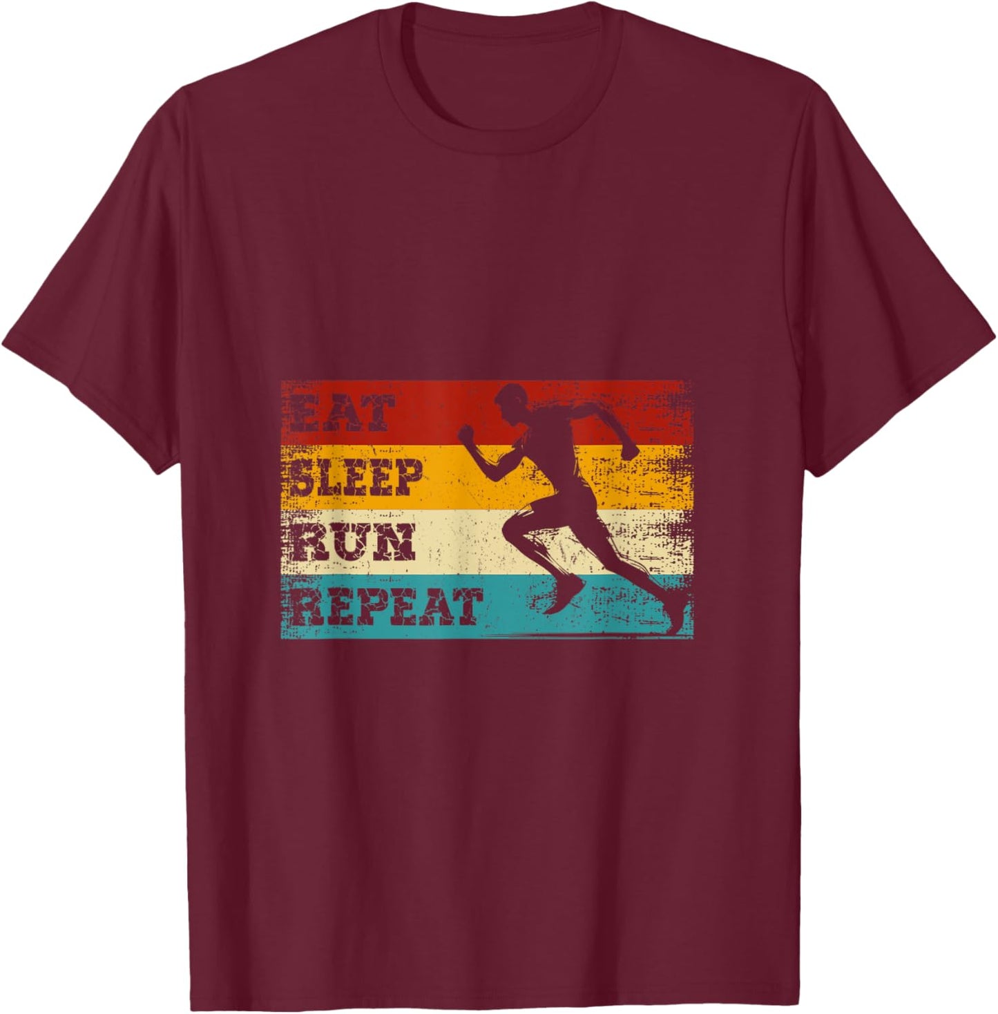 Eat Sleep Run Repeat Shirt Marathon Runner Vintage Retro T-Shirt - T-Shirt | Maroon