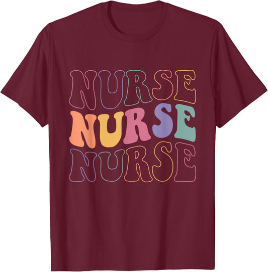 Groovy Nurse Women School Nurse RN ICU ER Pediatric T-Shirt - T-Shirt | Maroon