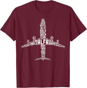 Pilot Airplane Phonetic Alphabet Aviation Men Women Kids Boy T-Shirt - T-Shirt | Maroon