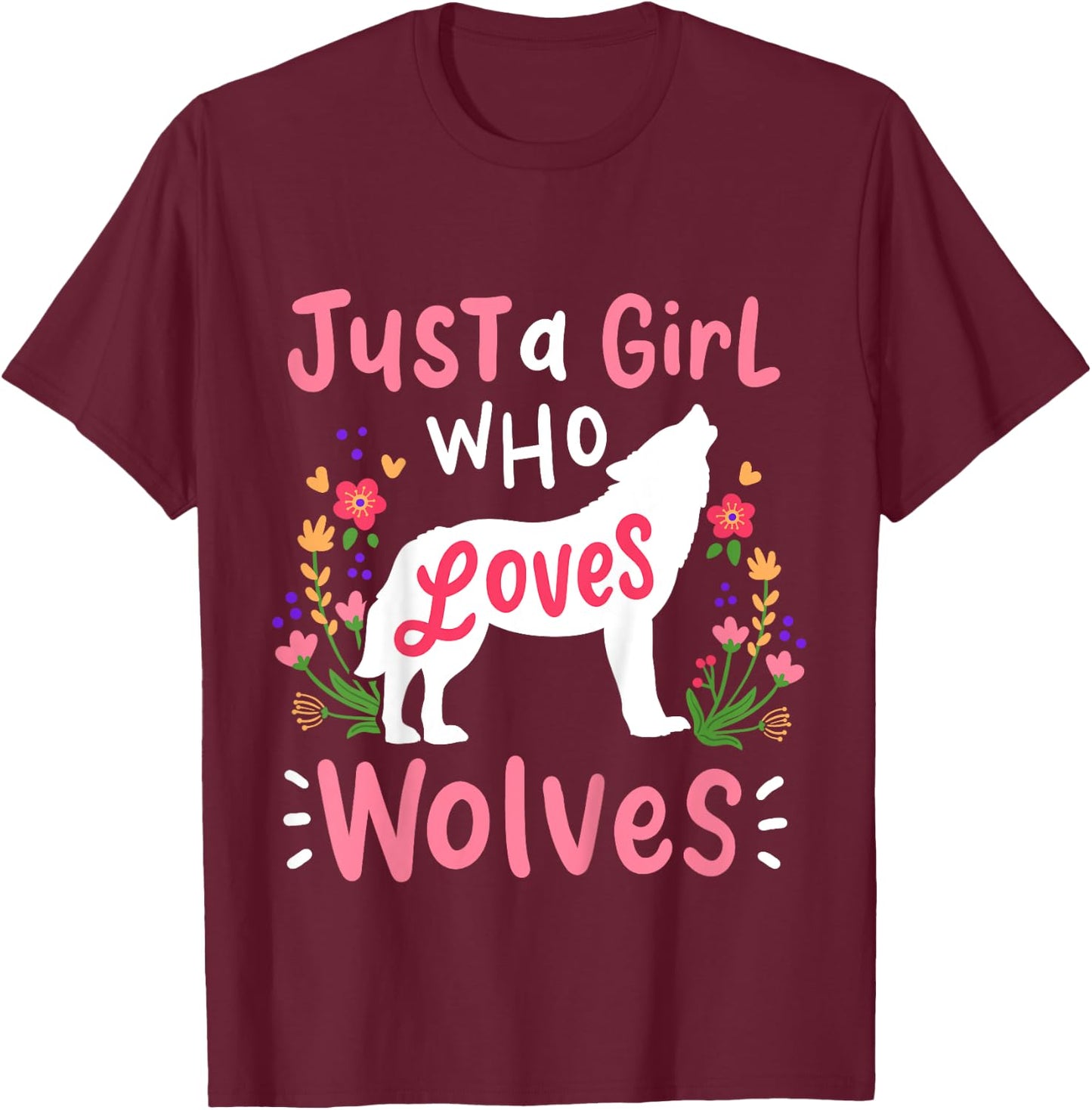 Kids Wolf Just A Girl Who Loves Wolves T-Shirt - T-Shirt | Maroon