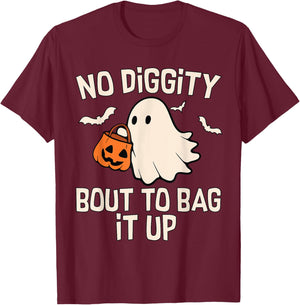 No Diggity Bout To Bag It Up Cute Ghost Halloween Kids Candy T-Shirt - T-Shirt | Maroon