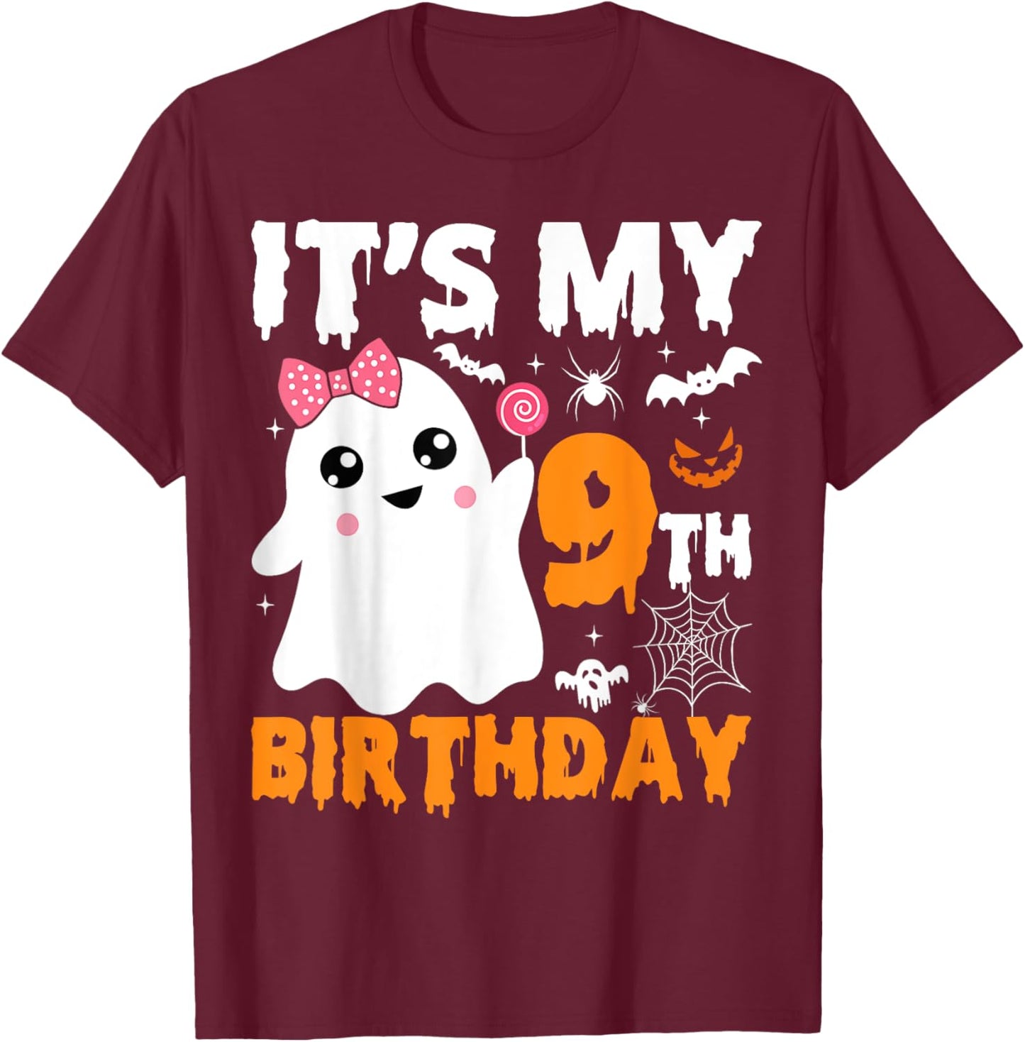 It's My 9th Birthday 9 Years Old Ghost Pumpkin Halloween T-Shirt - T-Shirt | Maroon