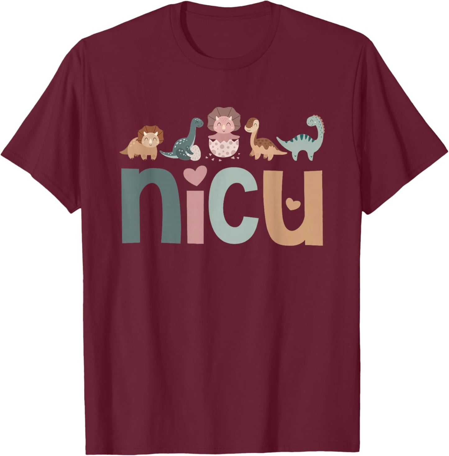 Retro NICU Nurse Baby Dinosaurs Neonatal Intensive Care Unit T-Shirt - T-Shirt | Maroon