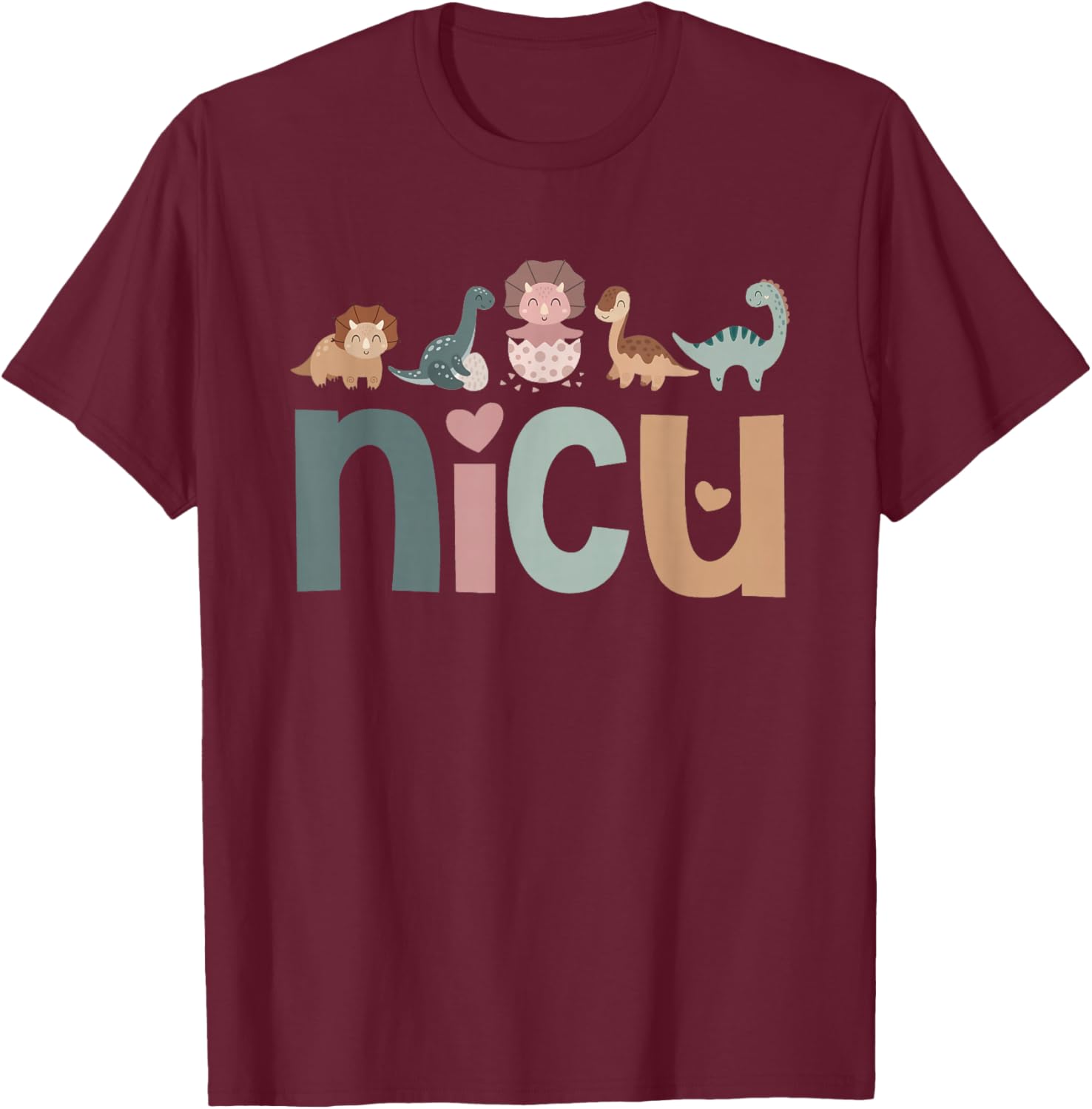 Retro NICU Nurse Baby Dinosaurs Neonatal Intensive Care Unit T-Shirt - T-Shirt | Maroon