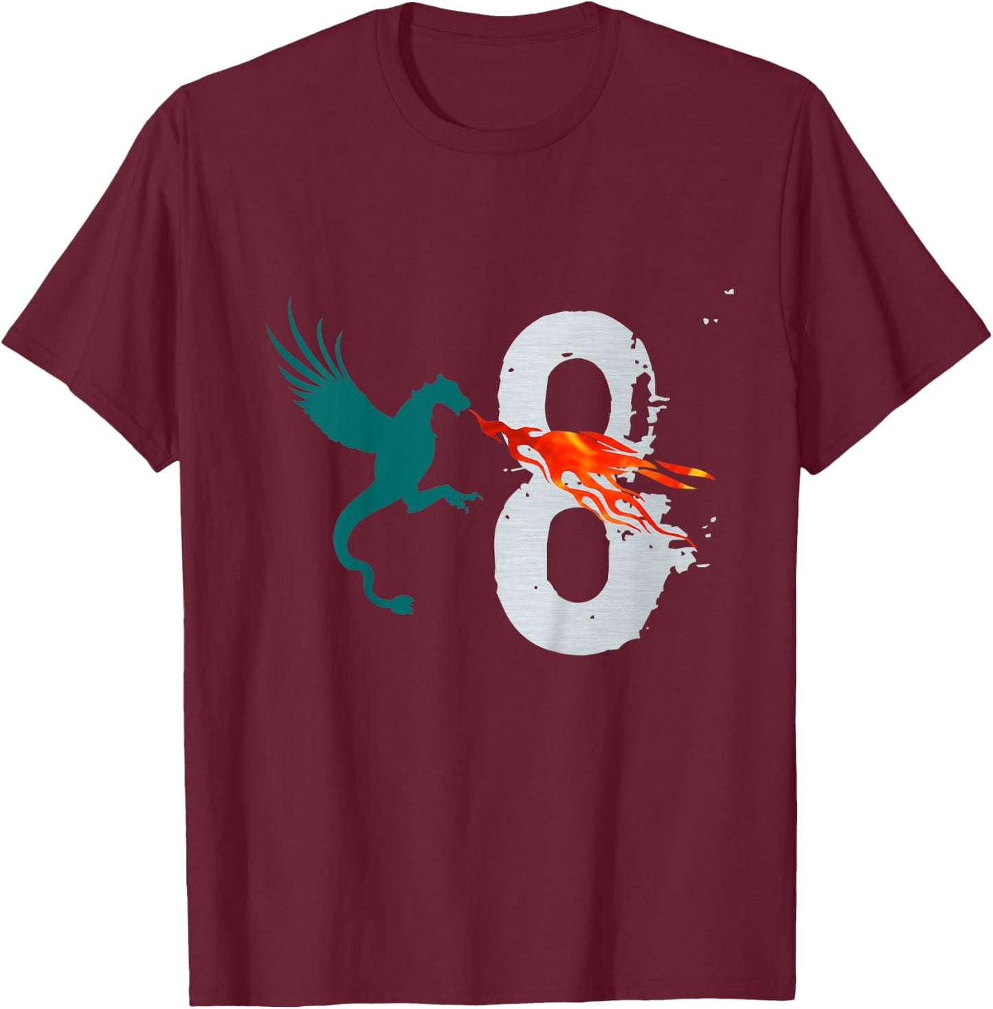 Kids Boys Girls 8 Year Old Birthday Dragon Shirt 8th Birthday T-Shirt - T-Shirt | Maroon