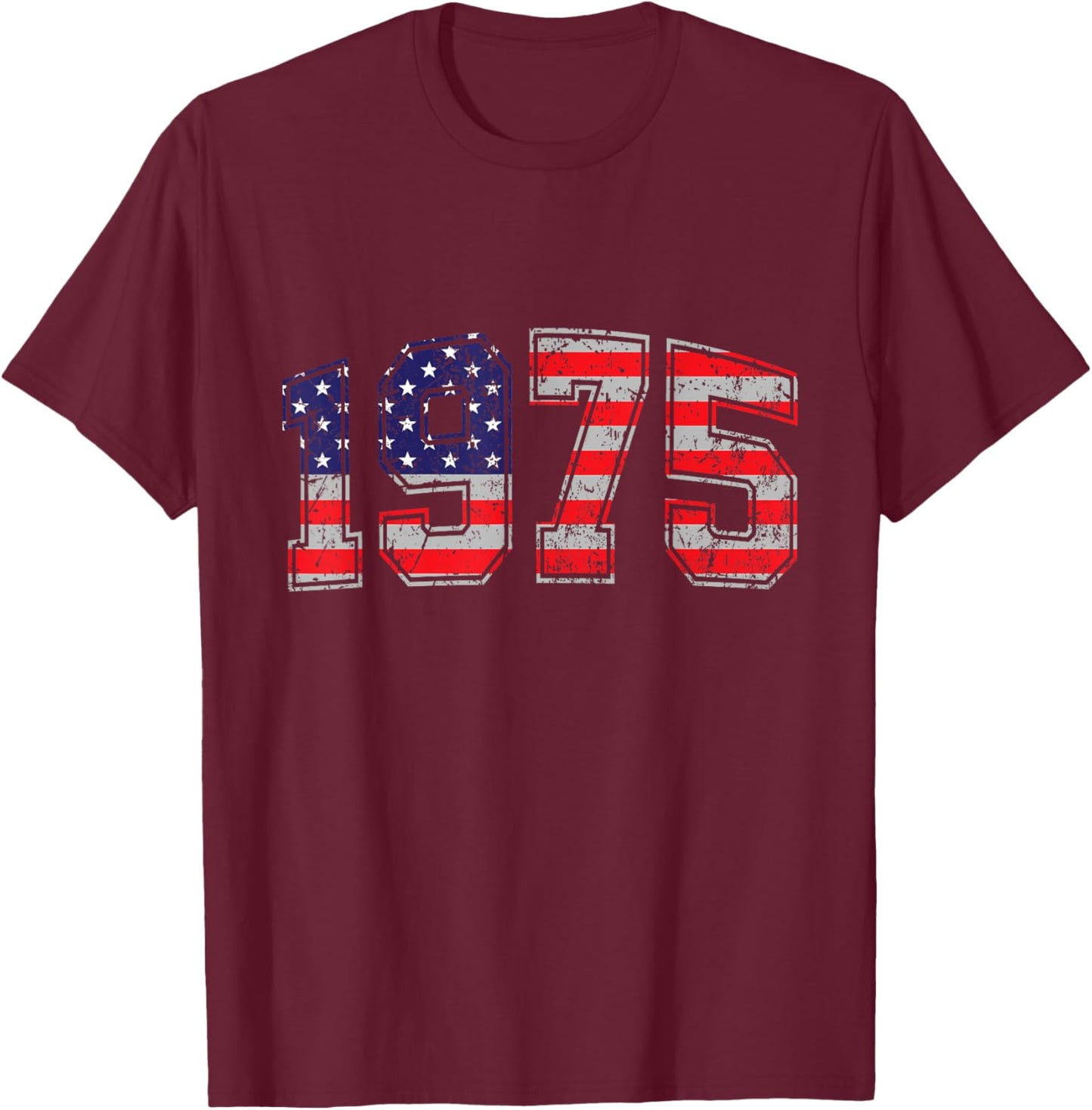 Vintage 1975 49 Years Old American Flag 4th Of July Retro T-Shirt - T-Shirt | Maroon
