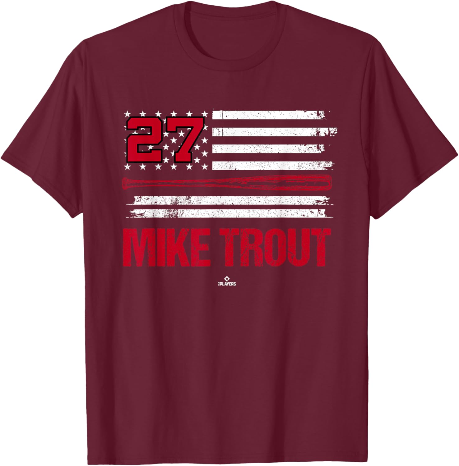 USA Flag Bat Mike Trout Los Angeles Baseball MLBPA T-Shirt - T-Shirt | Maroon