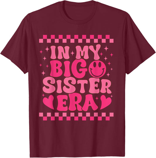 Groovy in My Big Sister Era Retro Big Sister Girls Kids Gift T-Shirt - T-Shirt | Maroon