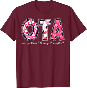 Retro OTA Occupational Therapy Assistant OT Valentine's Day T-Shirt - T-Shirt | Maroon