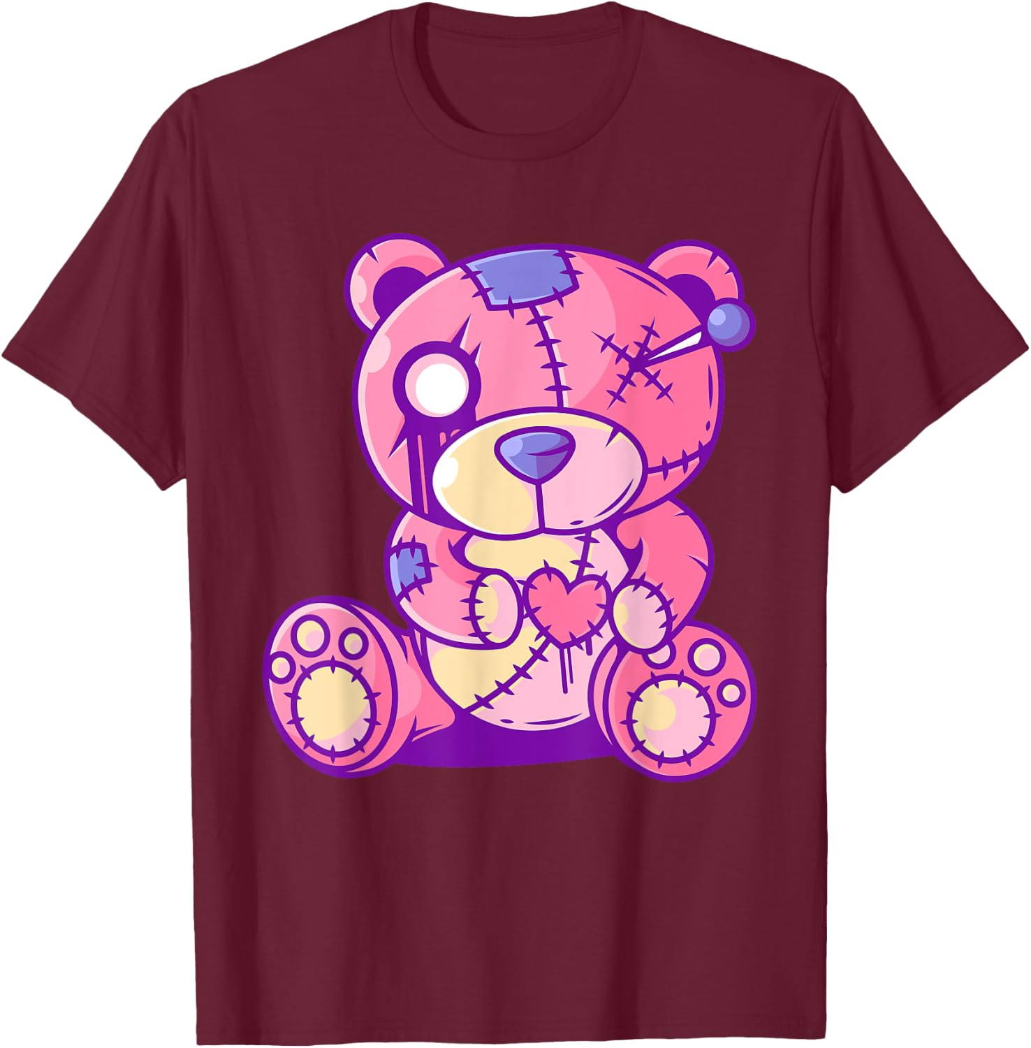 Pastel Goth Teddy Bear Japanese Anime Kawaii Menhera T-Shirt - T-Shirt | Maroon
